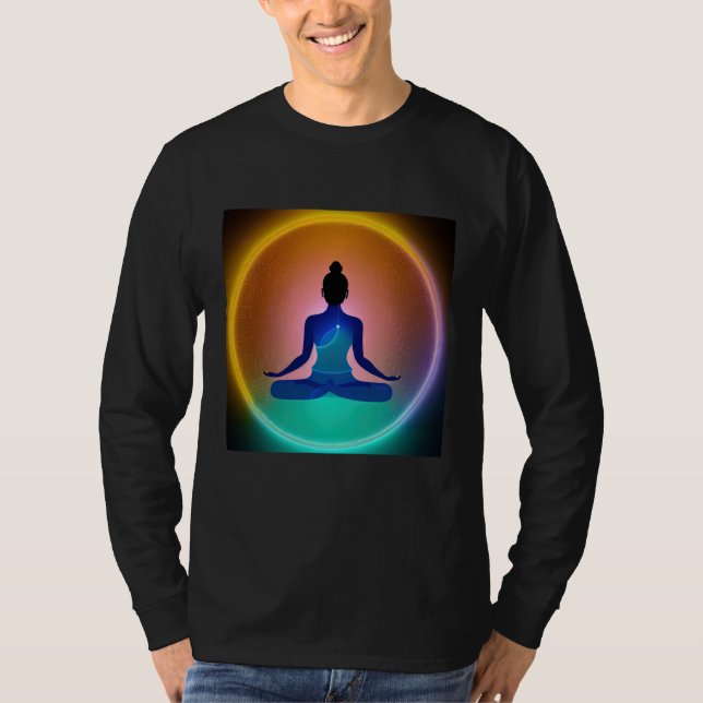 Camiseta Yoga Girl Female Sun Salutation Meditation Chakra  (Frente)