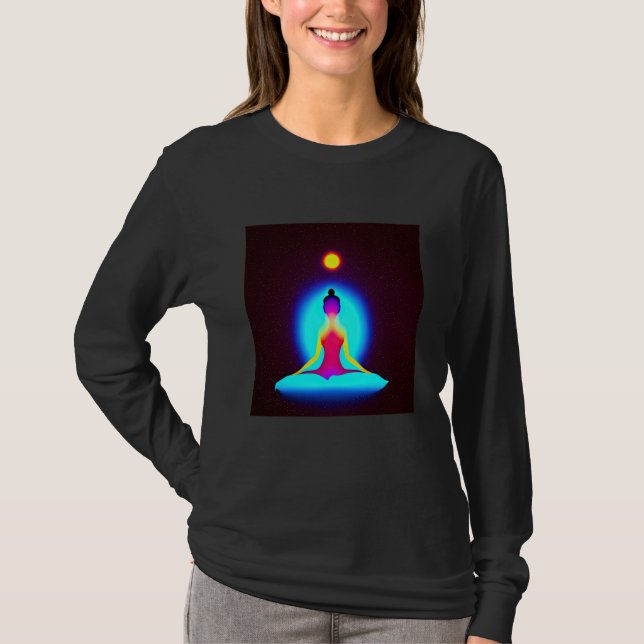 Camiseta Yoga Girl Female Sun Salutation Meditation Chakra  (Frente)