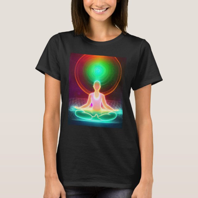 Camiseta Yoga Girl Female Sun Salutation Meditation Chakra  (Frente)