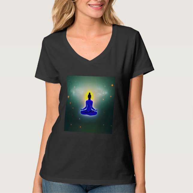 Camiseta Yoga Girl Female Sun Salutation Meditation Chakra  (Frente)