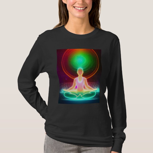Camiseta Yoga Girl Female Sun Salutation Meditation Chakra  (Frente)