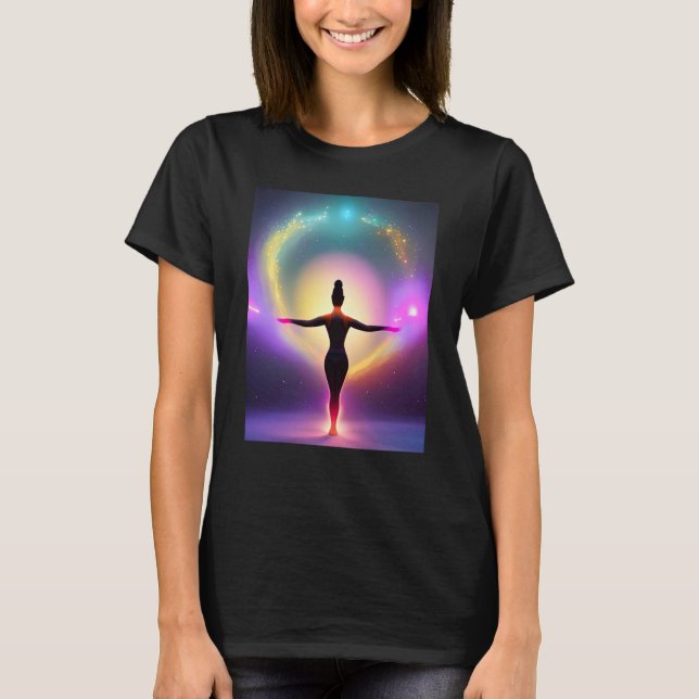 Camiseta Yoga Girl Female Sun Salutation Meditation Chakra  (Frente)