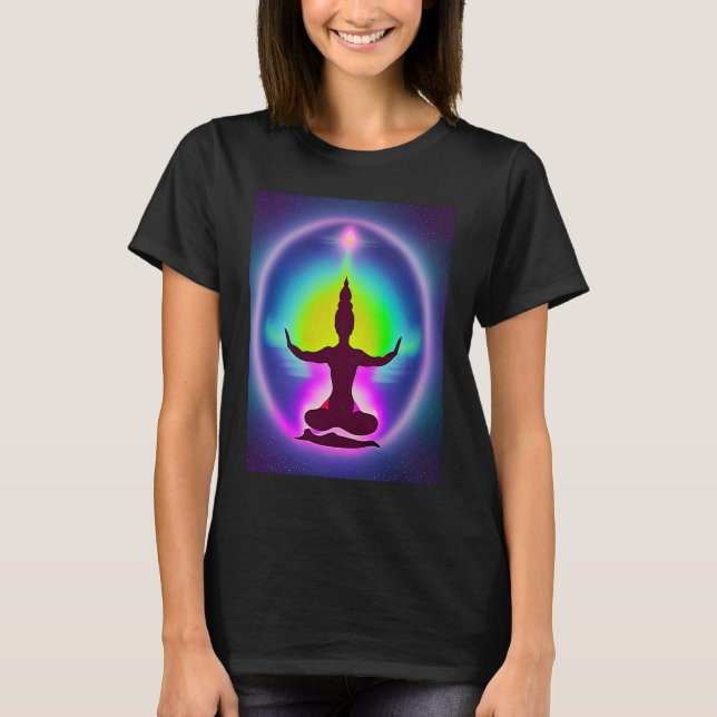 Camiseta Yoga Girl Female Sun Salutation Meditation Chakra  (Frente)