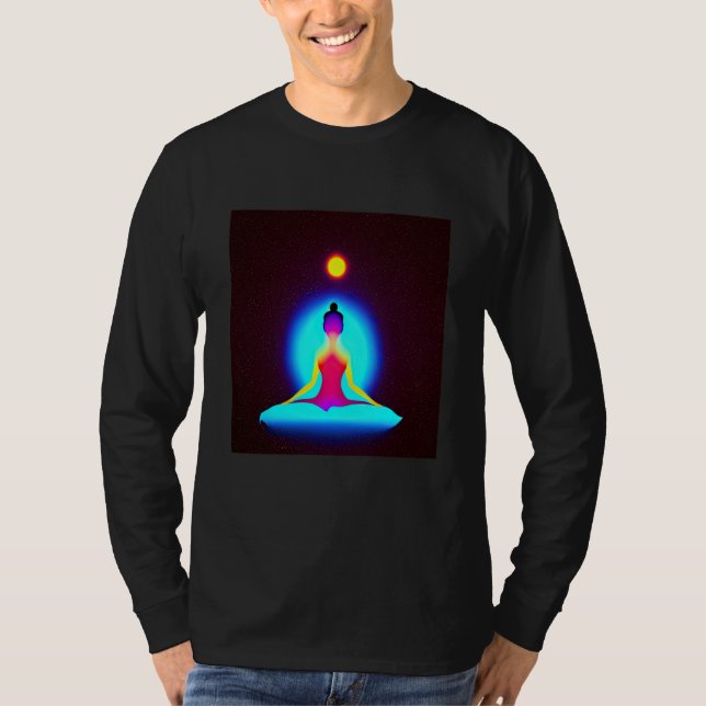 Camiseta Yoga Girl Female Sun Salutation Meditation Chakra  (Frente)