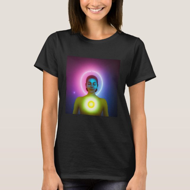 Camiseta Yoga Girl Female Sun Salutation Meditation Chakra  (Frente)