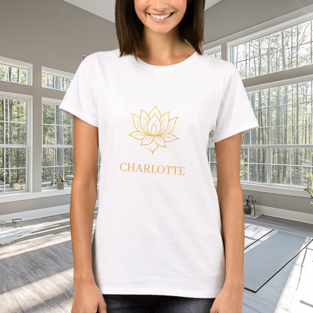 Camiseta Yoga gold lotus flower name (Criador carregado)