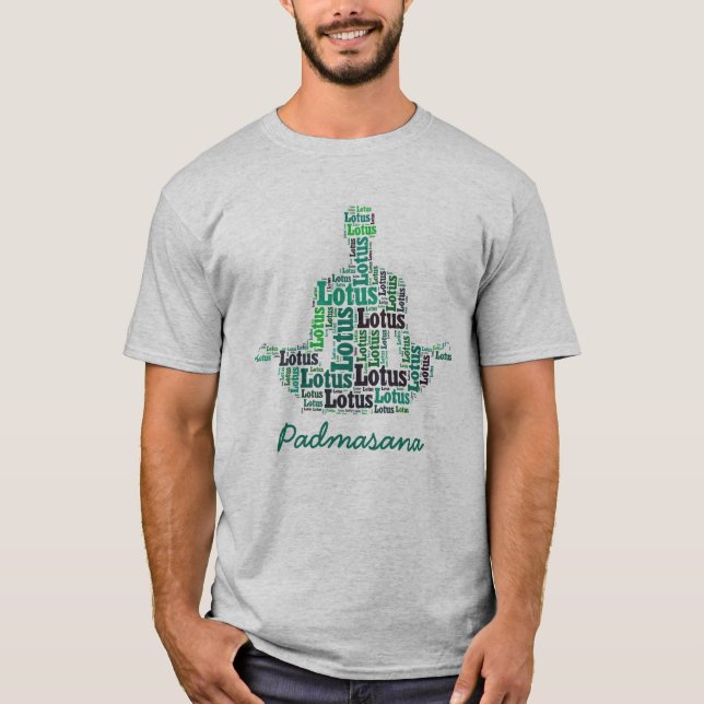 Camiseta Yoga Lotus Pose em tons de azul e lacre (Frente)