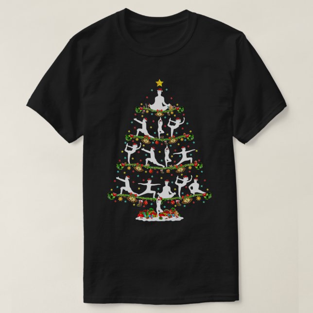 Camiseta Yoga Lover Xmas Lighting Santa Yoga Christmas Tree (Frente do Design)