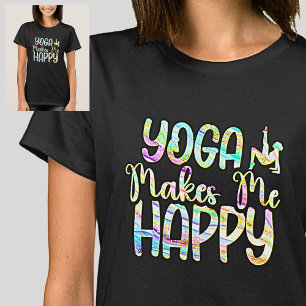Camiseta Yoga me faz feliz pastel marmoreado em preto