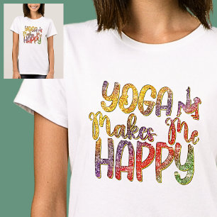 Camiseta Yoga me faz feliz pastel Rainbow em branco