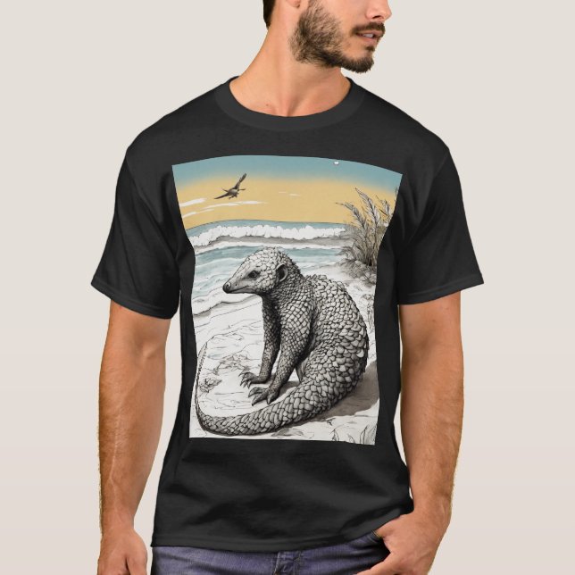 Camiseta Yoga Pangolin na praia: Ilustra Intrata (Frente)
