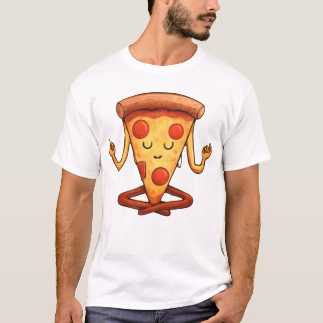 Camiseta Yoga Pizza - Design de Cartoons (Frente)