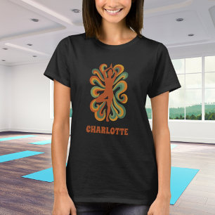 Camiseta Yoga pose swirls retro green orange name