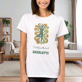 Camiseta Yoga pose swirls retro green orange name slogan