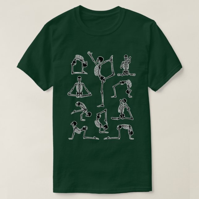 Camiseta Yoga Skeleton Meditando Yogi Zen Poses Halloween (Frente do Design)