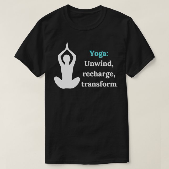 Camiseta Yoga Unwind Recharge Transform Design (Frente do Design)