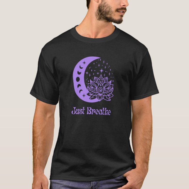 Camiseta Yogi Purple Moon Phase Yoga Meditation Just Breath (Frente)