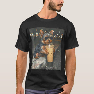 Camiseta Yorkie bebendo café gelado meme engraçado de anima