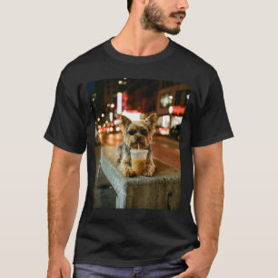 Camiseta Yorkie bebendo café gelado meme engraçado de anima