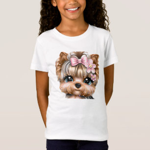 Camiseta Yorkie bonito com um Arco rosa