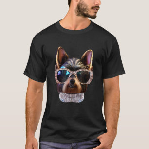 Camiseta Yorkie cão vestindo imenso de diamantes e pérolas