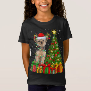 Camiseta Yorkie Dog Lighting Xmas Tree Santa Hat Yorkie Chr