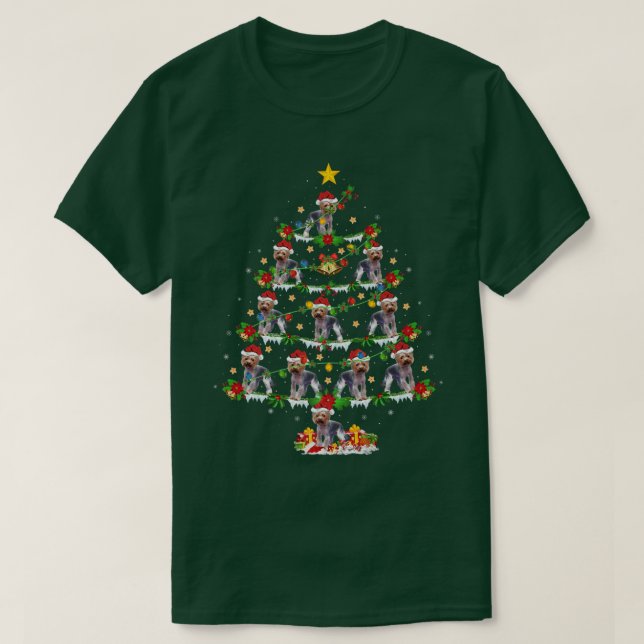 Camiseta Yorkie Dog Lover Xmas Luzes Yorkie Árvore de Natal (Frente do Design)