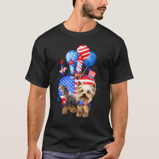 Camiseta Yorkie Dog Merica 4 de julho Bandeira Americana