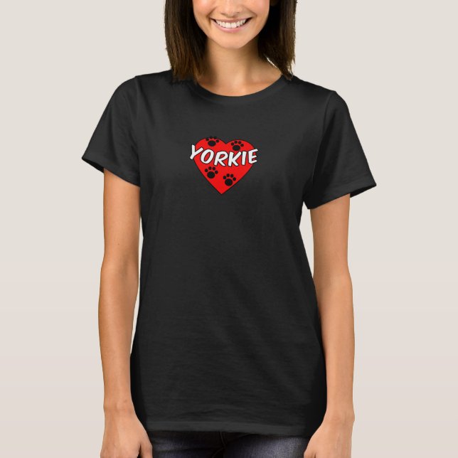 Camiseta Yorkie Dog Paw Prints E Red Heart (Frente)