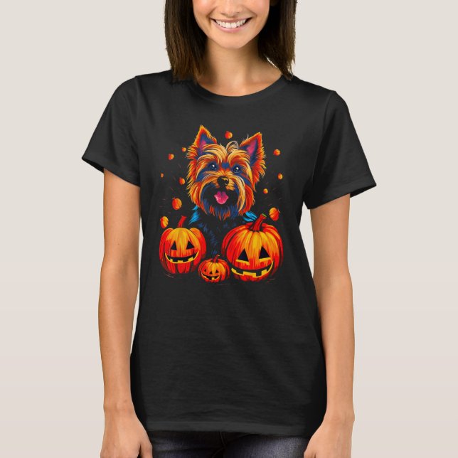 Camiseta Yorkie Dog Yorkshire Terrier Halloween Pumpkin (Frente)