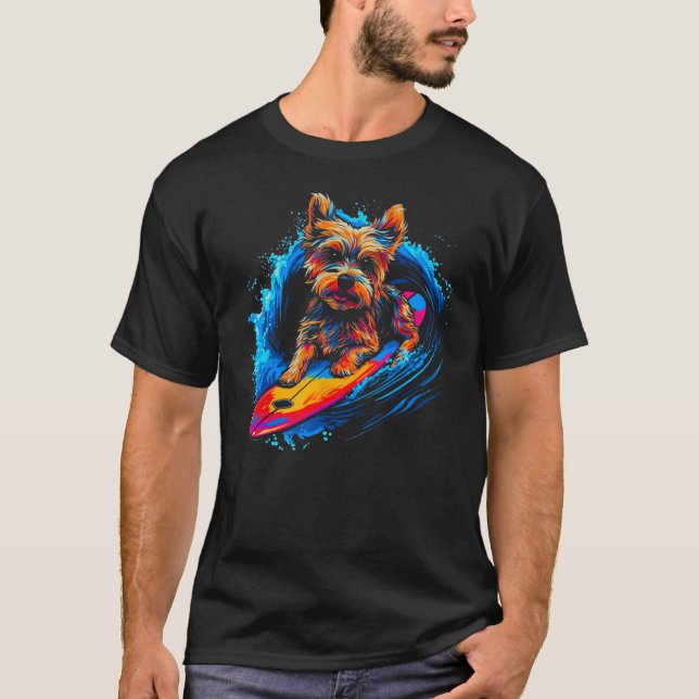 Camiseta Yorkie Dog Yorkshire Terrier Surfing 1 (Frente)