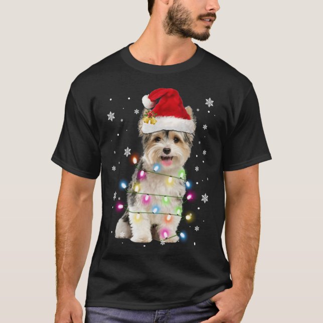 Camiseta Yorkie Dogs Árvore Natal Sweater Xmas Pet Animal (Frente)