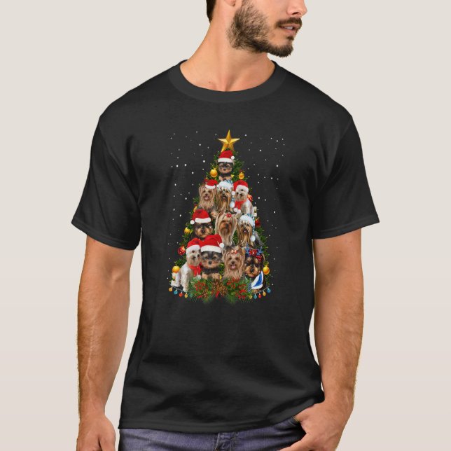 Camiseta Yorkie Dogs Tree Christmas Sweater Xmas Pet Animal (Frente)