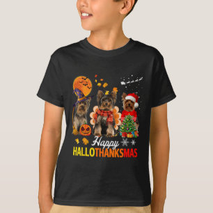 Camiseta Yorkie Fofo Feliz Hallothanksmas Dia das Bruxas Aç