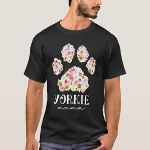 Camiseta Yorkie Mama Floral Dog Paw Yorkshire Terrier Mãe
