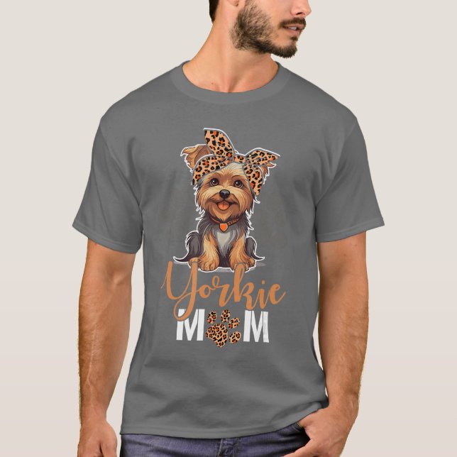 Camiseta Yorkie Mom Yorkshire Leopard Dog Lovers Mothers Da (Frente)