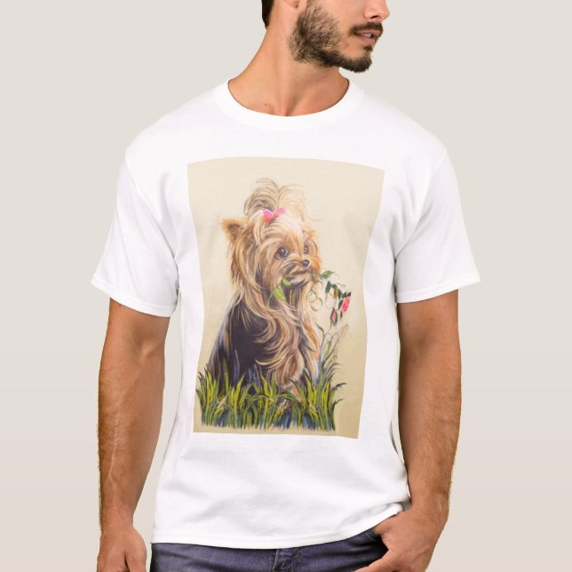 Camiseta "Yorkie no jardim " (Frente)