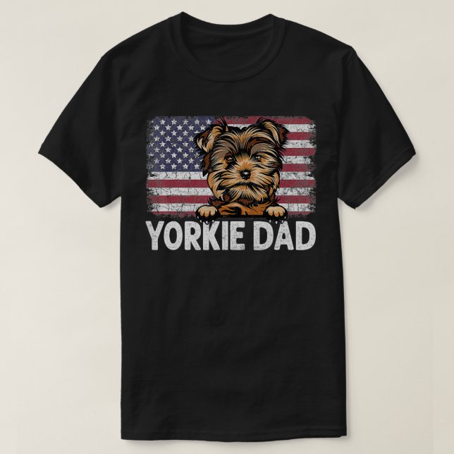 Camiseta Yorkie Pai com orgulho do cão de bandeira american (Frente do Design)