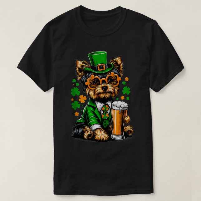 Camiseta Yorkie Santo Paddys Day Outfit Para Tanque De Cach (Frente do Design)