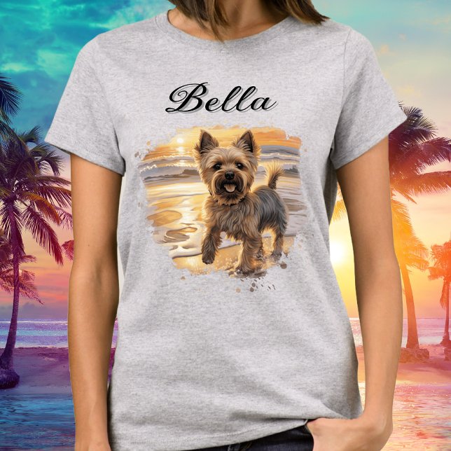 Camiseta Yorkie Sunset Cute Beach Lover Personalizado (Personalized Yorkie Sunset Cute Beach Dog Lover T-Shirt)