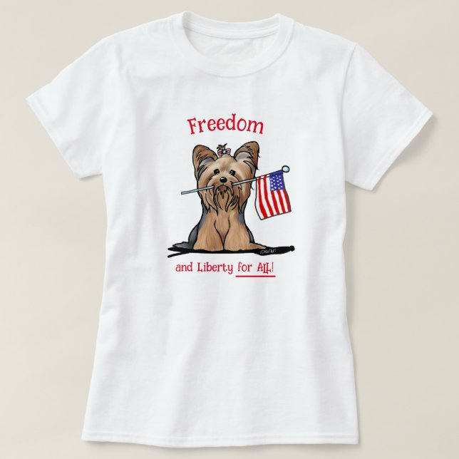 Camiseta Yorkie Terrier da Liberdade dos EUA (Frente do Design)