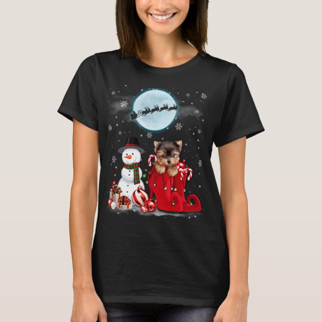 Camiseta Yorkie Terrier Santa Hat Snowman Boot Papais noeis (Frente)