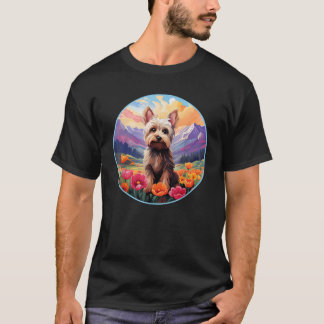 Camiseta Yorkie Yorkshire Terrier Fofo Flor Montanha Sóis