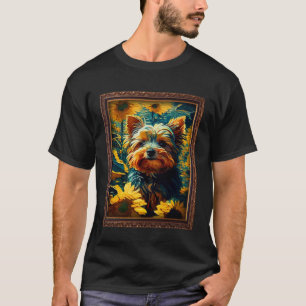 Camiseta Yorkiepoo Pintura Flor de Girassol Mãe Flor de Mãe