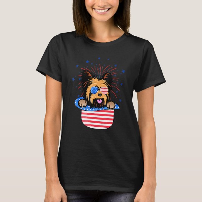Camiseta Yorkshire Dog American Flag Patriotic (Frente)