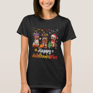 Camiseta Yorkshire Dog Halloween Natal Feliz HalloGraças