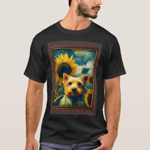 Camiseta Yorkshire Pintura Flor de Girassol Mãe Flor