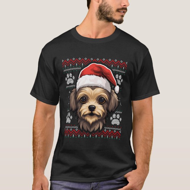 Camiseta Yorkshire Santa Hat Natal Engraçado Cachorro Mãe P (Frente)