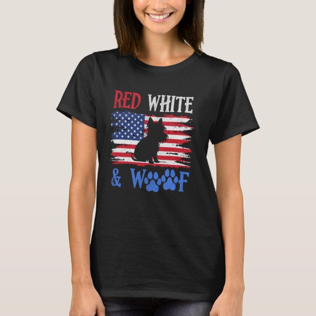 Camiseta Yorkshire Terrier American Flag USA Red White & Wo (Frente)