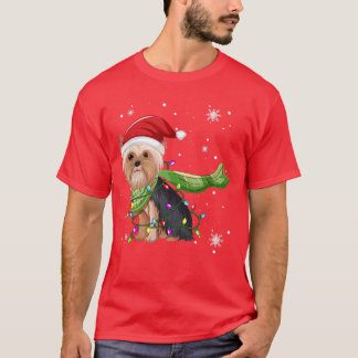 Camiseta Yorkshire Terrier Árvore de Natal Luz Engraçado Na